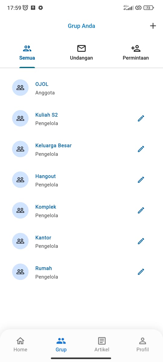 Tampilan grup Arisan Digital